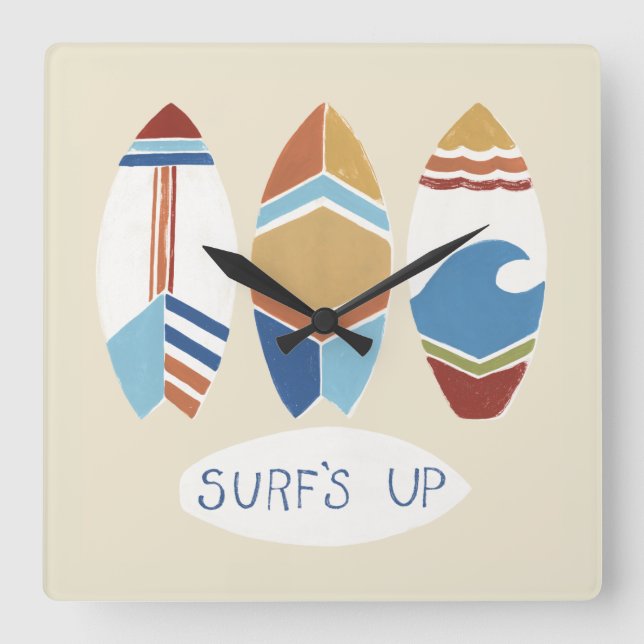 Surfan är uppe!Surftavlor Fyrkantig Klocka (Framsida)