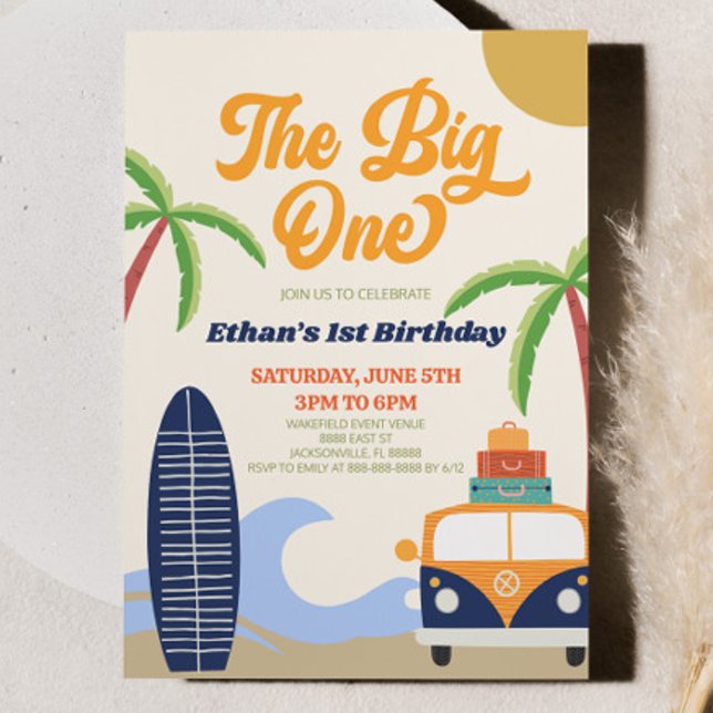 Surfan Big One Beach Blue 1 Birthday Party Inbjudningar (Skapare uppladdad)