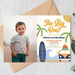 Surfan Big One Beach Blue 1 Birthday Party Inbjudningar