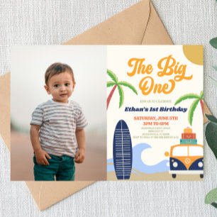 Surfan Big One Beach Blue 1 Birthday Party Inbjudningar