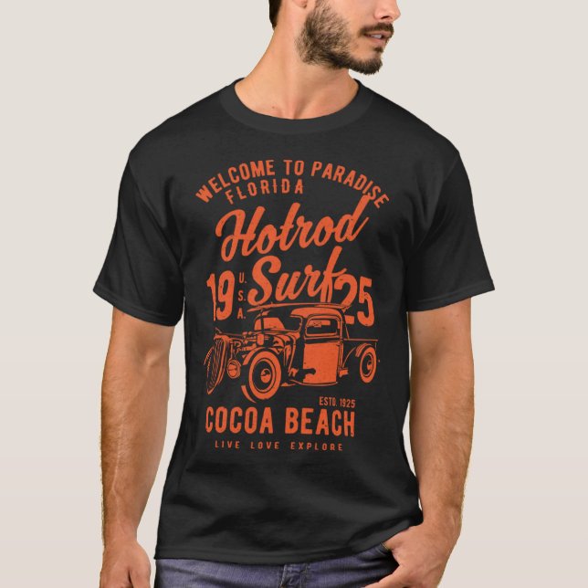 Surfan Distress för Cocoa Beach Florida Retro Hotr T Shirt (Framsida)