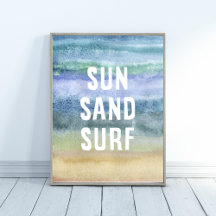 Surfan Nursery Art Skriv ut med vattenfärgen Sol S