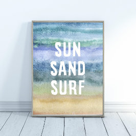 Surfan Nursery Art Skriv ut med vattenfärgen Sol S Poster