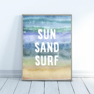 Surfan Nursery Art Skriv ut med vattenfärgen Sol S Poster