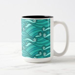 Surfan Retro blue vågar doodle Två-Tonad Mugg