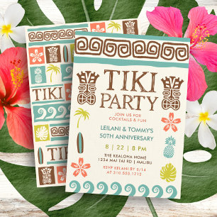 Surfan Retro Tiki Party Tropical Beach- Inbjudningar