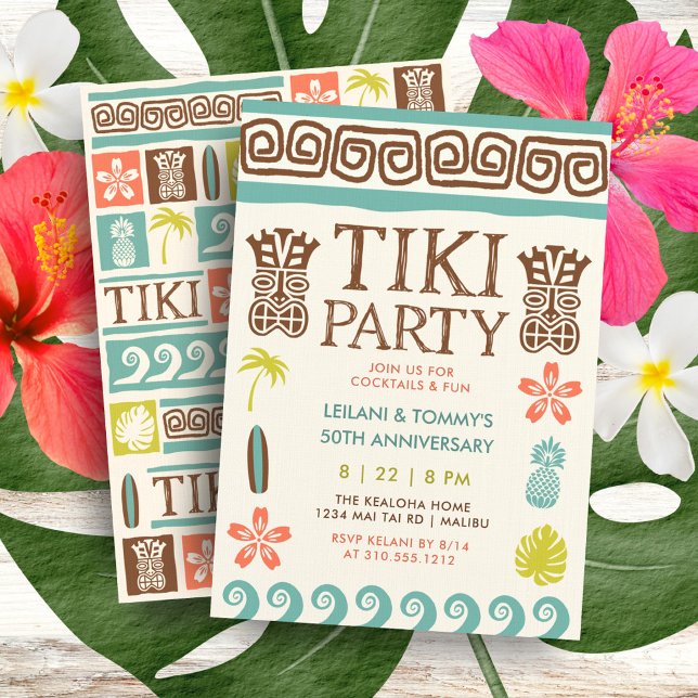 Surfan Retro Tiki Party Tropical Beach- Inbjudningar (Skapare uppladdad)
