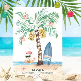 Surfan Santa Aloha Tropical Beach Julkort
