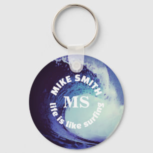 Surfan Surfer Namn Blue Personlig Keychain Nyckelring