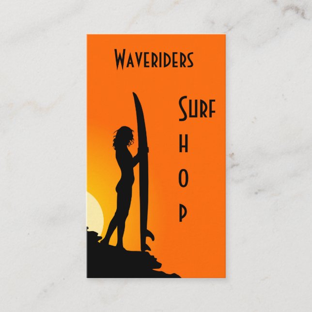 Surfande affärskort strand, surfboard, surfer rådkort (Framsida)