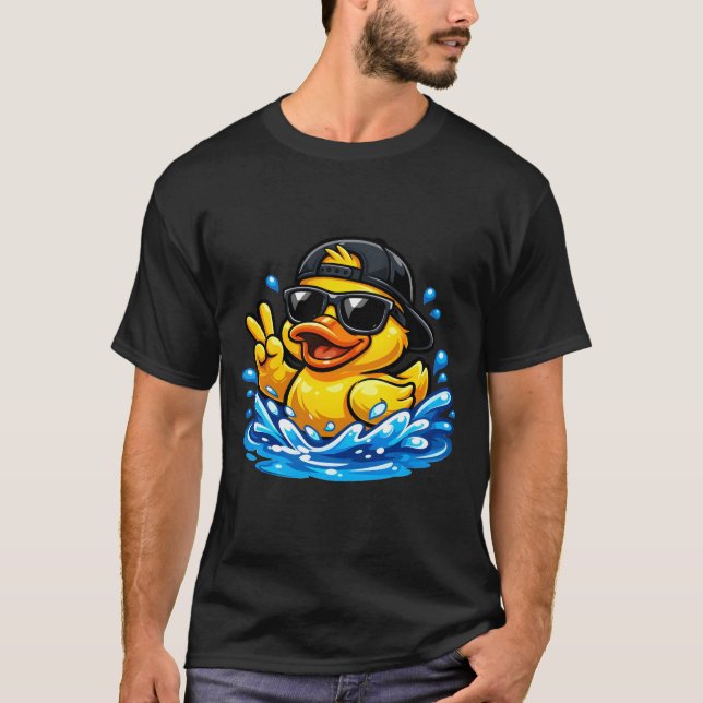 Surfande anka i mössa och solglasögon t shirt (Framsida)