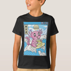Surfande Axolotl Dricker Nana Mjölk Kawaii Anime V T Shirt
