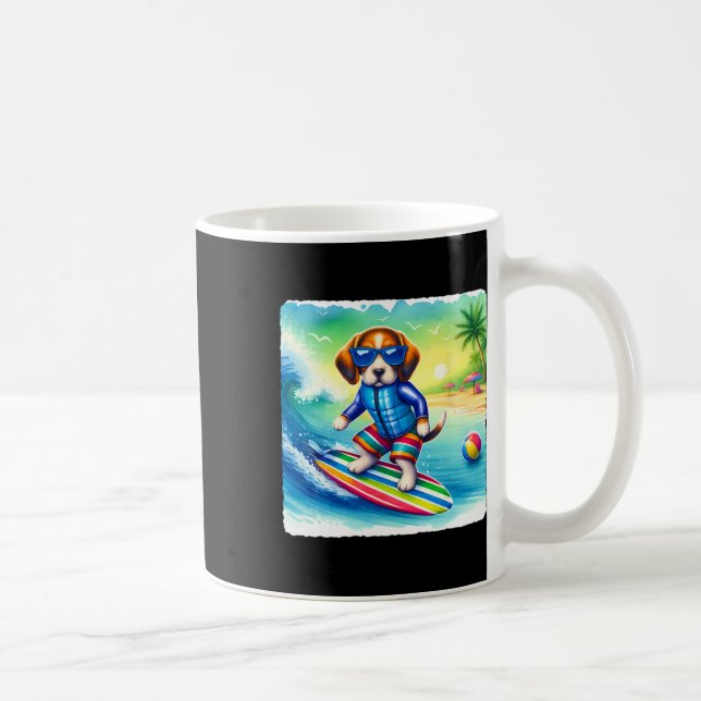 Surfande beagle i säkerhetsväst på våg. Solglasögo Kaffemugg (Höger)