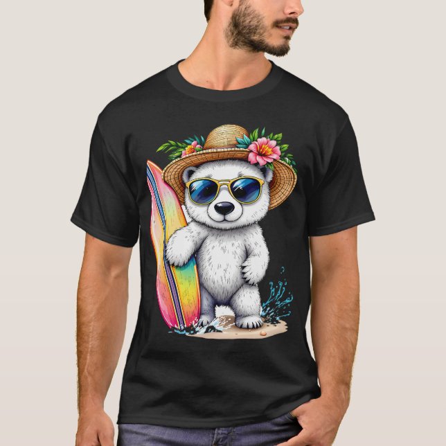 surfande björn t shirt (Framsida)