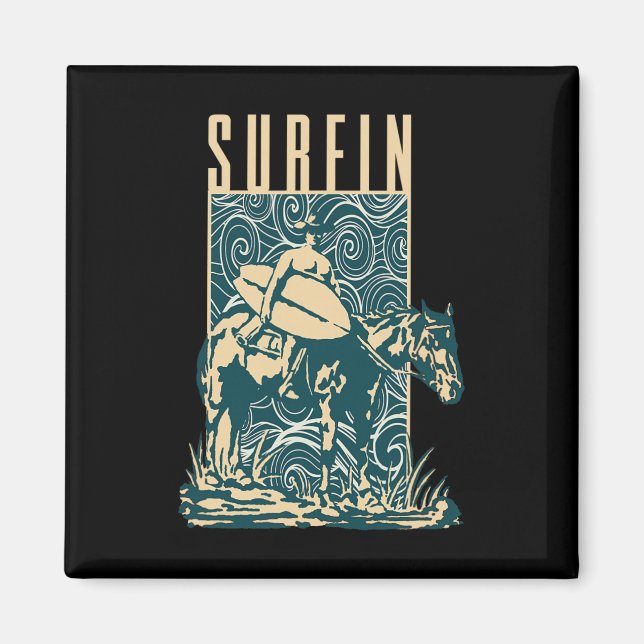 Surfande cowboy Cowboy med surfbräda Surfning Surf Magnet (Framsidan)