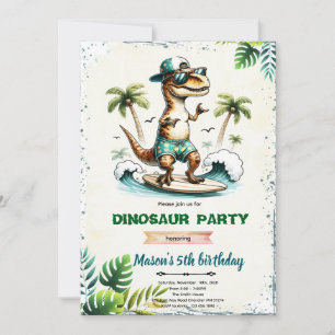Surfande dinosaurie födelsedagsinbjudan inbjudningar