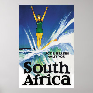 Surfande flicka i Sydafrika Poster