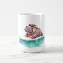 Surfande flodhäst i bikini på surfbräda kaffemugg