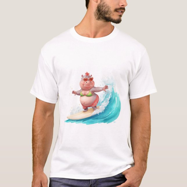 Surfande flodhäst jul bikini flodhäst t-shirt (Framsida)