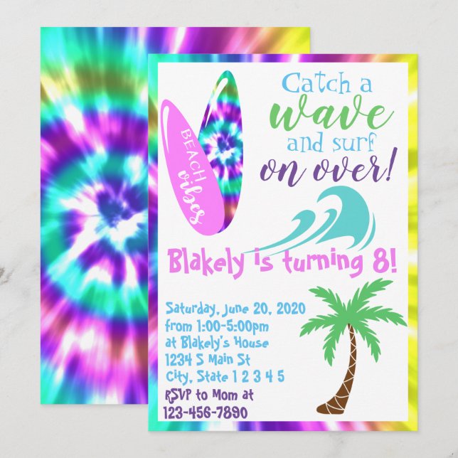 Surfande födelsedag inbjudningar (Fram/baksida)
