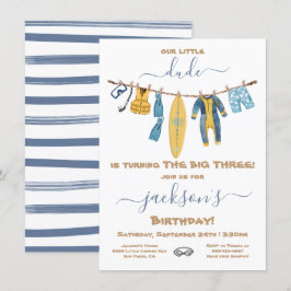 Surfande Födelsedagsfest Clothesline Inbjudningar