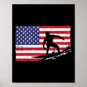 Surfande För manar kvinnor 4 juli Amerikanska Flag Poster