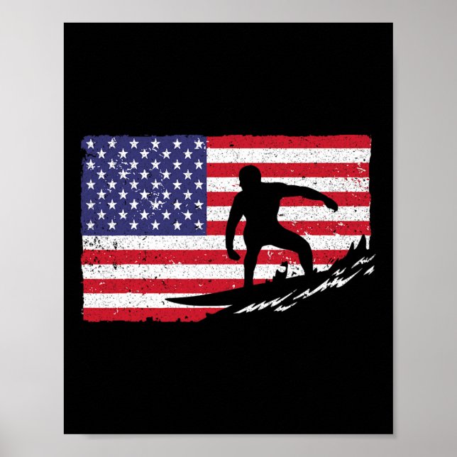 Surfande För manar kvinnor 4 juli Amerikanska Flag Poster (Framsidan)