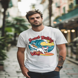Surfande Fransk Bulldog Catches Wave T Shirt