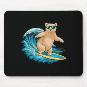 Surfande Grizzlybjörn Strand Sommar Surfbräda Surf Musmatta