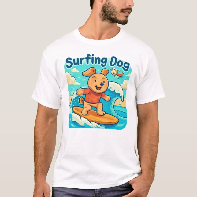 Surfande Hund Cute Sommardesign T Shirt (Framsida)