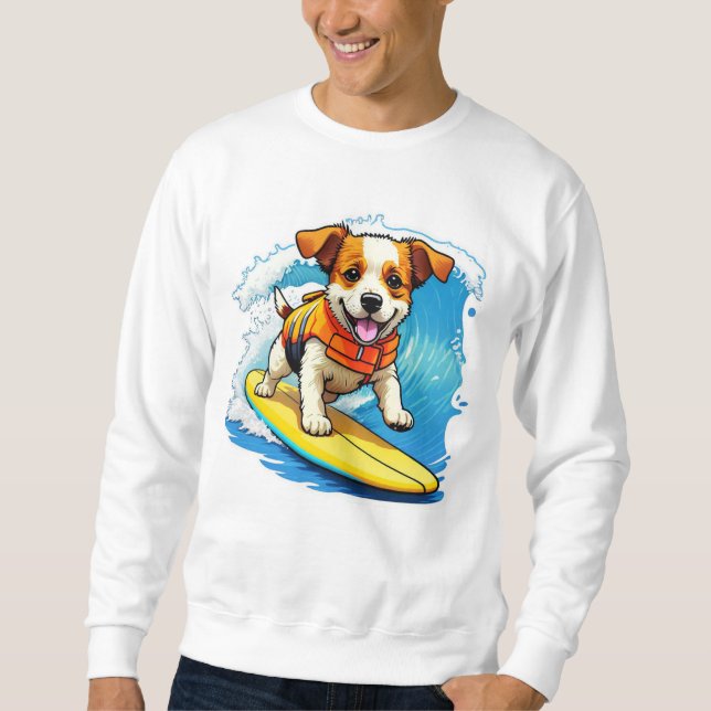 Surfande hund lång ärmad tröja (Framsida)