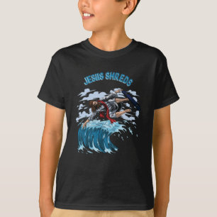 Surfande Jesus Shreds för Surfers Skateboarder T Shirt