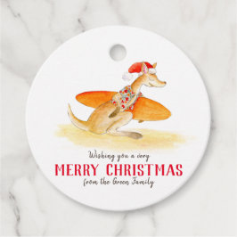 Surfande kangaroo söt vattenfärg jul gåvor etiketter