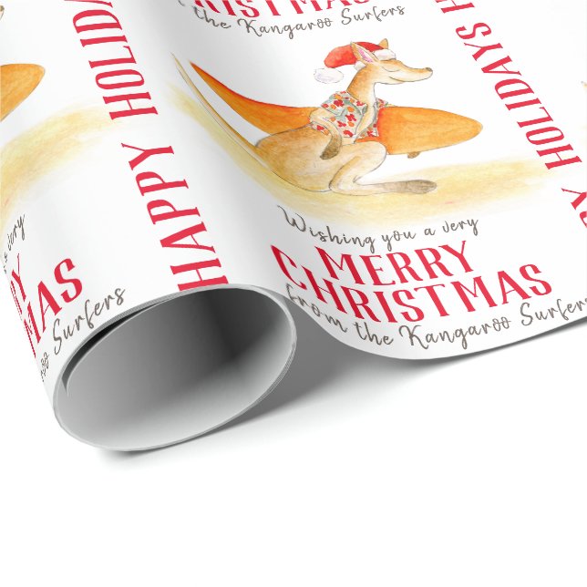 Surfande kangaroo söt vattenfärg jul presentpapper (Rullad Hörn)