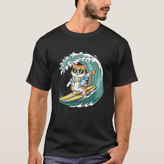 Surfande katt i solglasögon Rollig design T Shirt (Framsida)