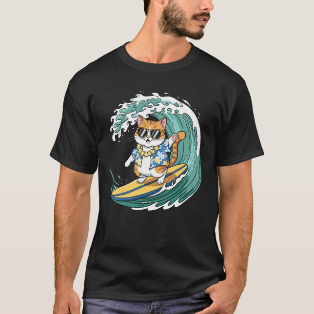 Surfande katt i solglasögon Rollig design T Shirt (Framsida)
