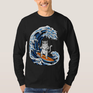 Surfande katt på episk blå våg – Cool tecknad ocea T Shirt