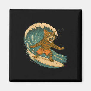 Surfande katt Rolig strand Retro katt på surfbräda Magnet