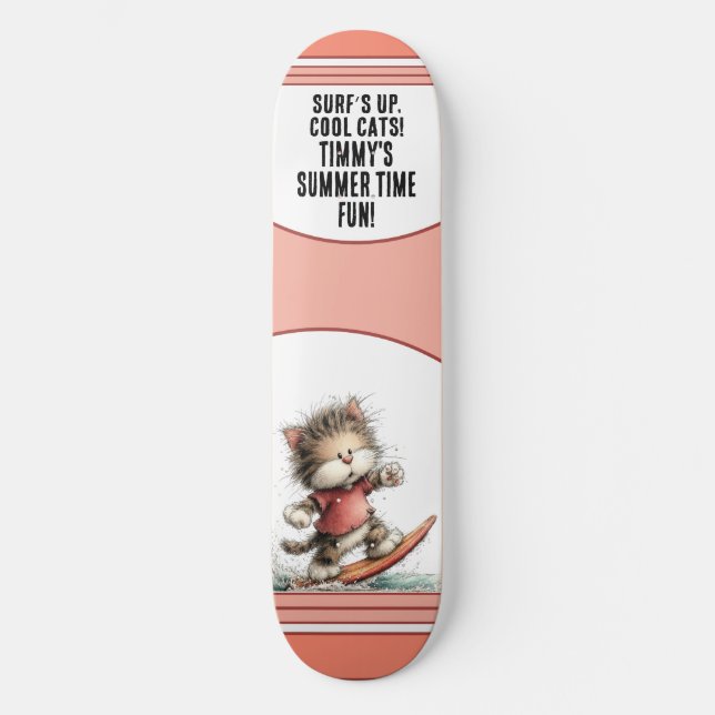 Surfande katt sommar kul design mini skateboard bräda 18,5 cm (Framsida)