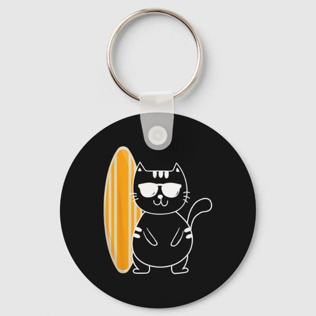 Surfande katt - Surfning Surfbräda Strand Hav Vågo Nyckelring (Framsida)