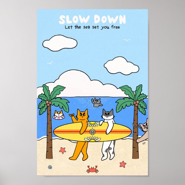 Surfande katter på stranden sommarstämning poster (Framsidan)