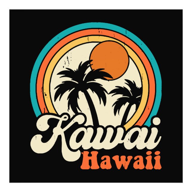 Surfande Kawaii Hawaii Fototryck (Framsidan)
