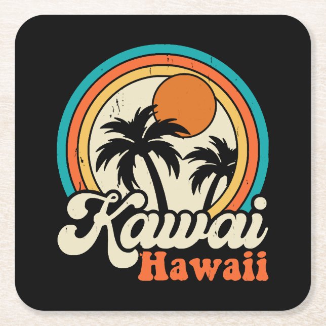 Surfande Kawaii Hawaii Underlägg Papper Kvadrat (Framsidan)
