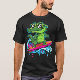 Surfande Krokodil Cool Gator Sommar Strand T Shirt