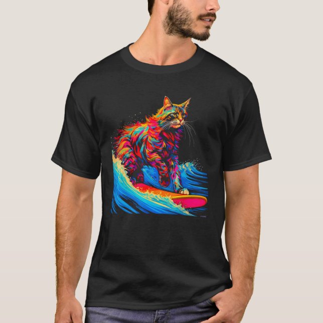 Surfande Maine Coon Katt Surf T Shirt (Framsida)