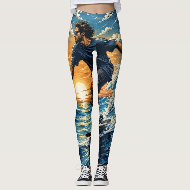 Surfande man på vågorna  leggings (Framsida)