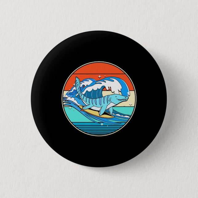 Surfande Mosasaurus Dino Retro Akvatisk Dinosaurie Knapp (Framsida)