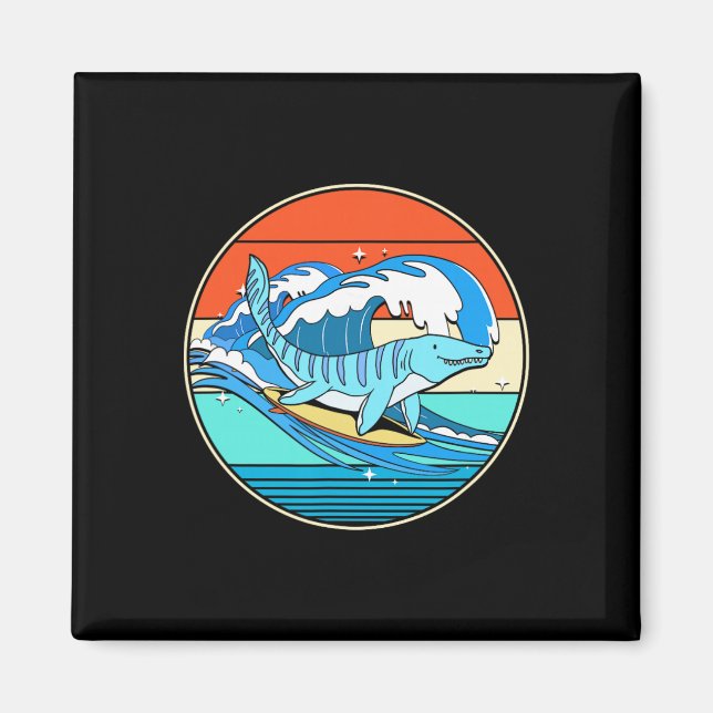 Surfande Mosasaurus Dino Retro Akvatisk Dinosaurie Magnet (Framsidan)