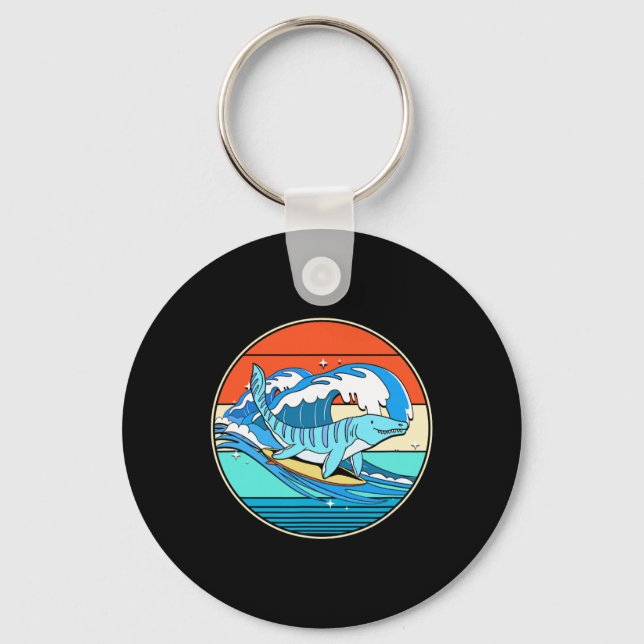 Surfande Mosasaurus Dino Retro Akvatisk Dinosaurie Nyckelring (Framsida)