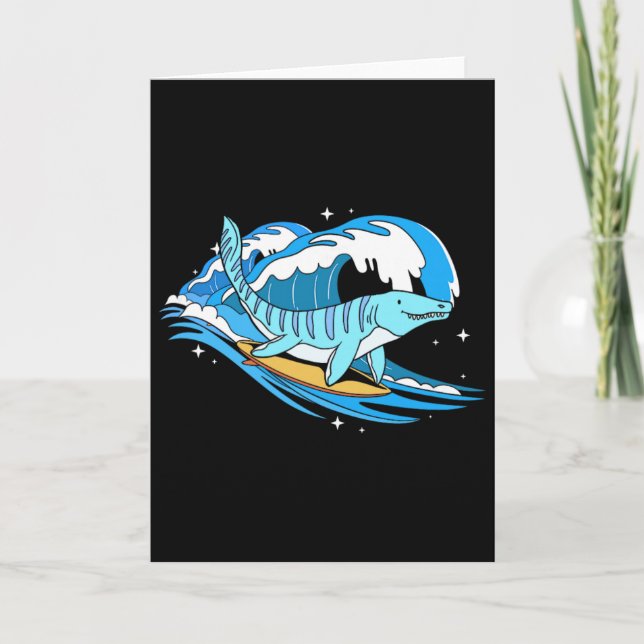 Surfande Mosasaurus Dino Rolig Akvatisk Dinosaurie Kort (Framsida)